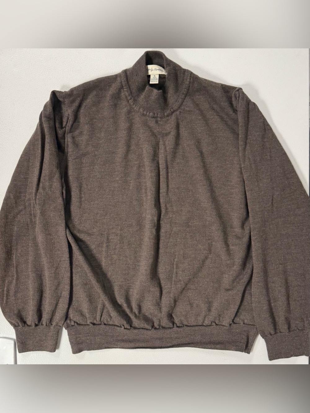 Vtg John W Nordstrom Extrafine Merino Wool Long Sleeve Brown MockNeck Sweater XL